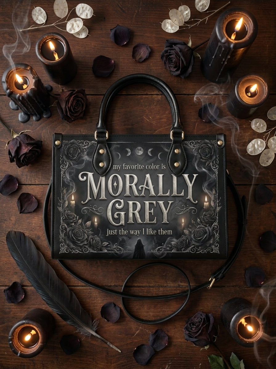 My Favorite Color Is Morally Grey Leather Handbag