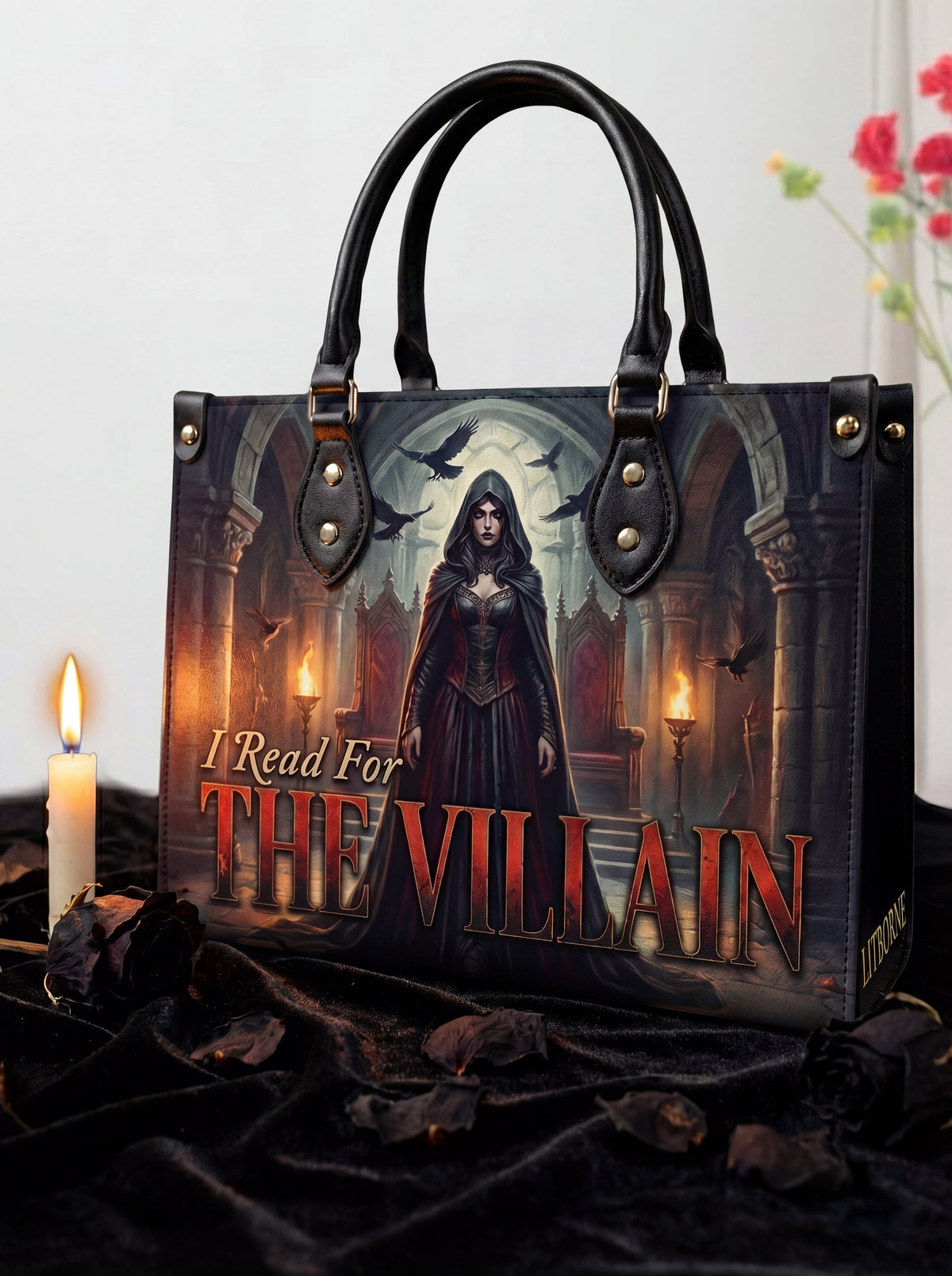 I Read For The Villain Leather Handbag - main mockup