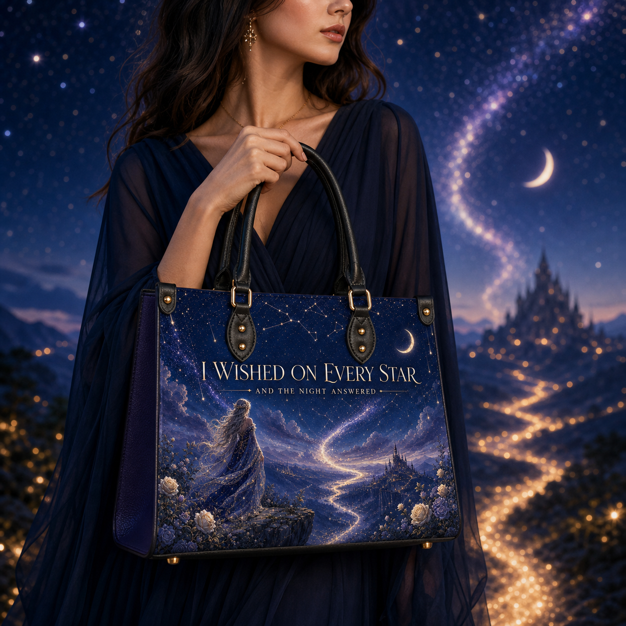 "I Wished On Every Star" The Night Answered Leather Handbag