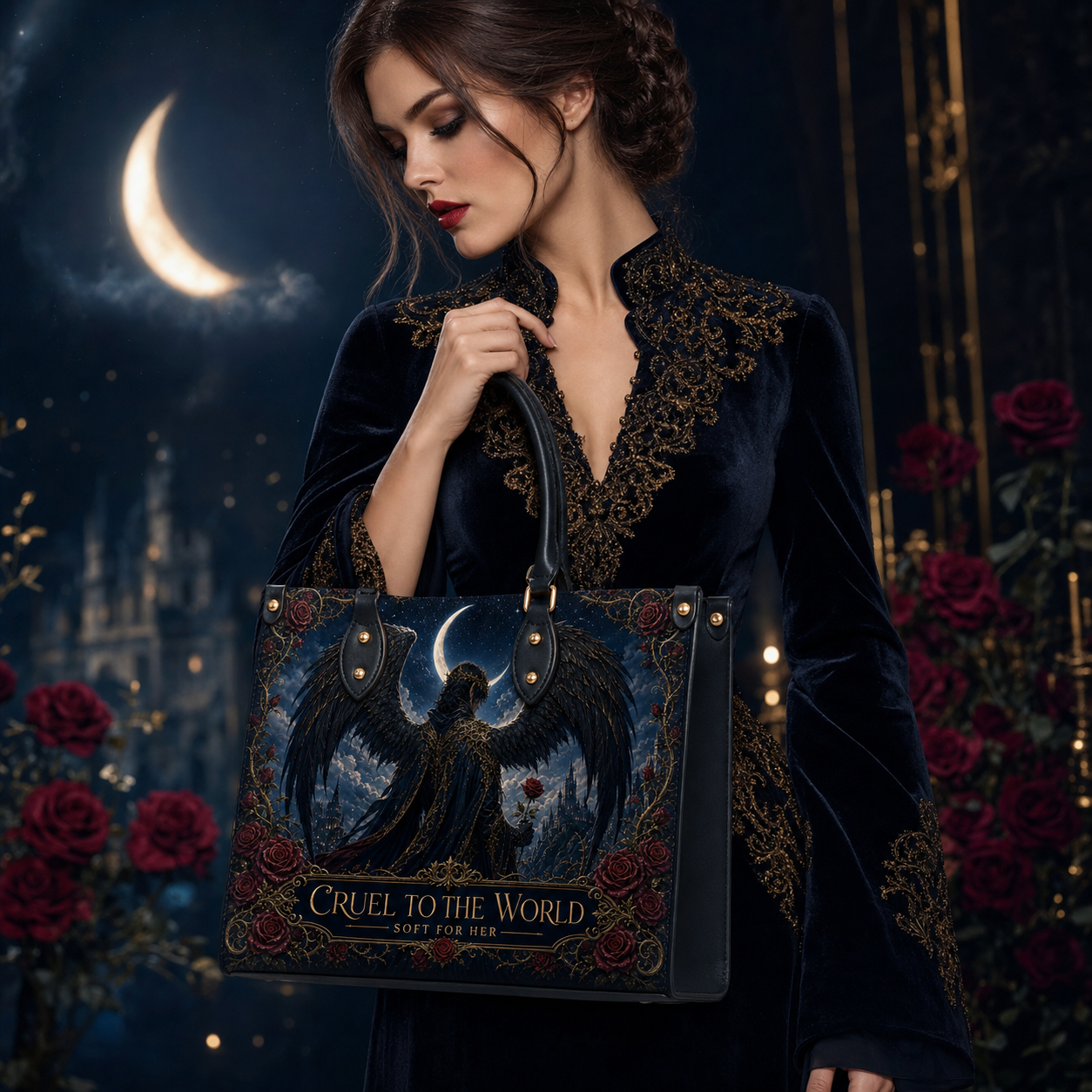"Cruel To The World, Soft For Her" Raven Lord Leather Handbag