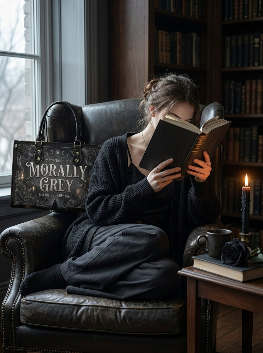 My Favorite Color Is Morally Grey Leather Handbag