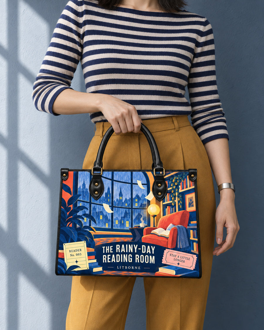 "The Rainy-Day Reading Room" Leather Handbag