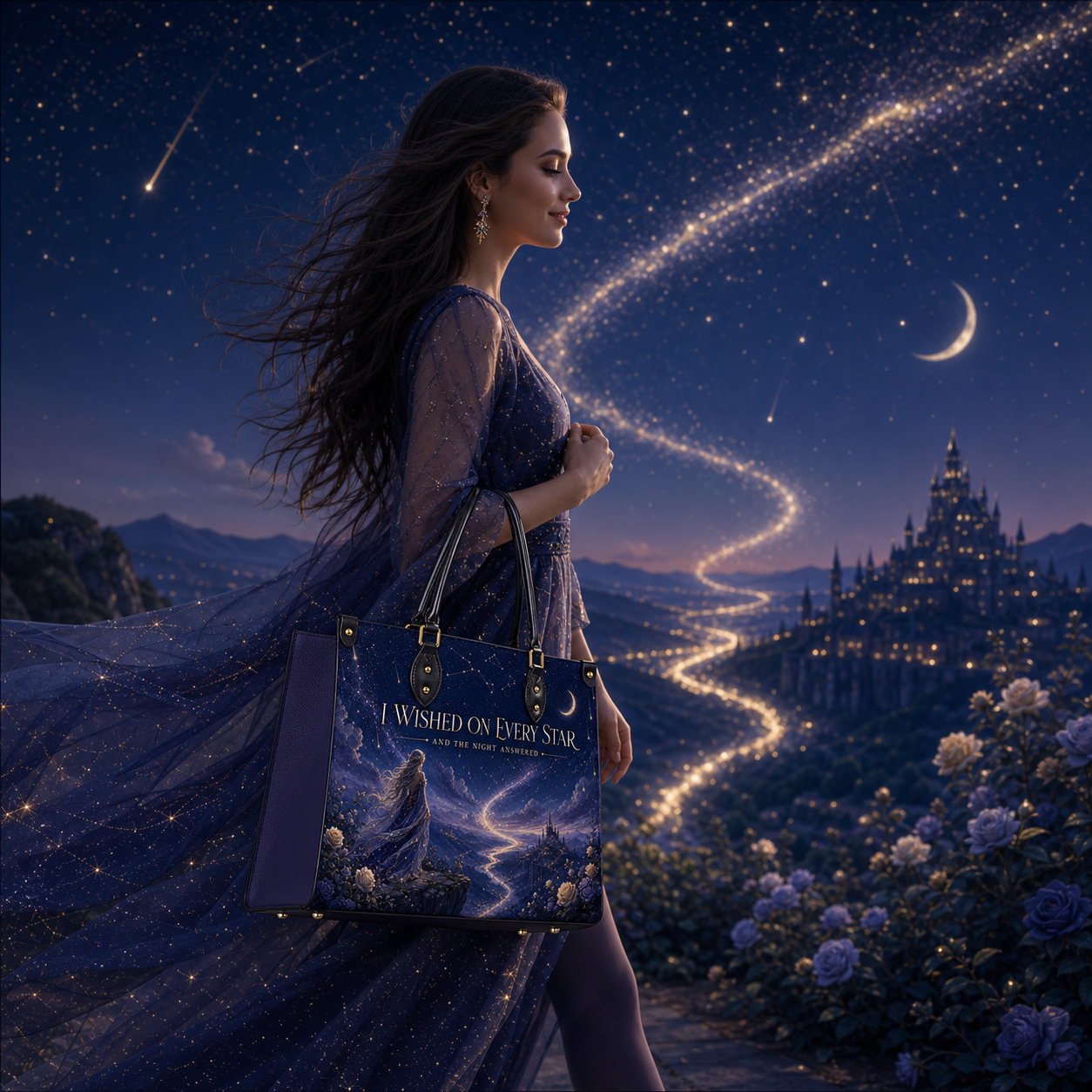 "I Wished On Every Star" The Night Answered Leather Handbag