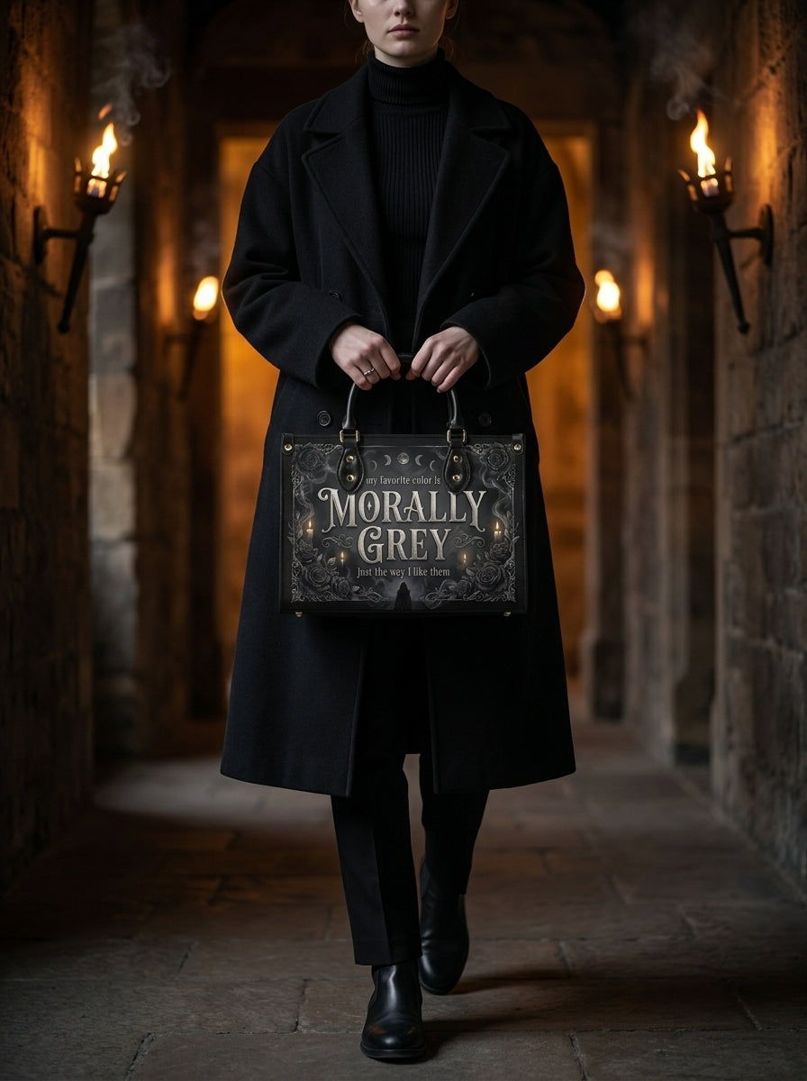 My Favorite Color Is Morally Grey Leather Handbag