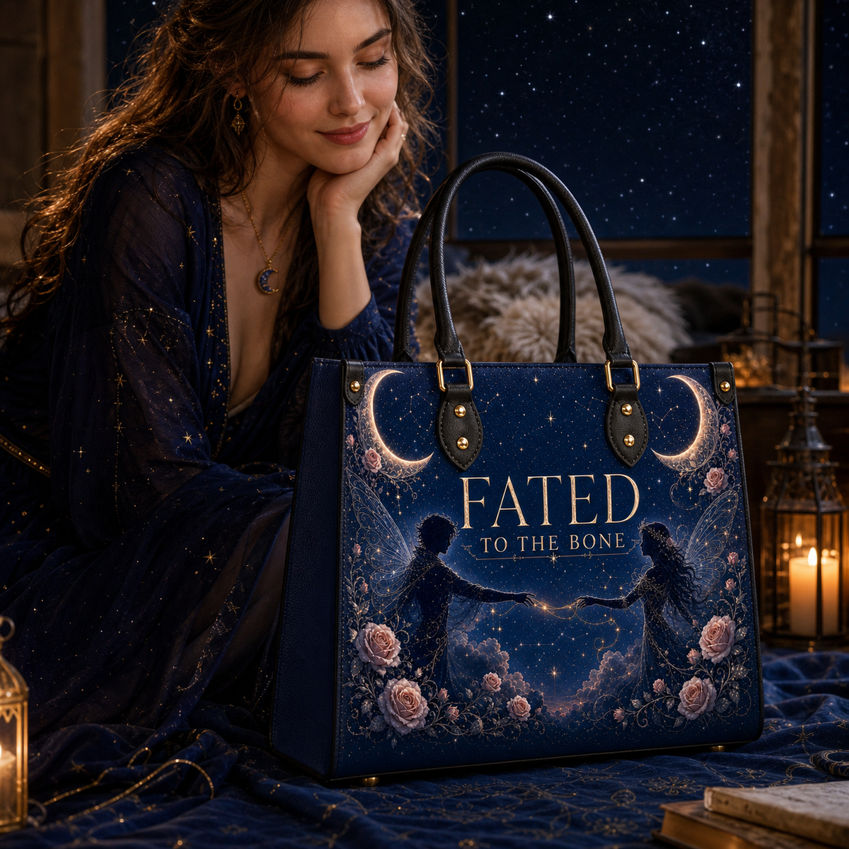 "Fated To The Bone" Twin Silhouettes Leather Handbag