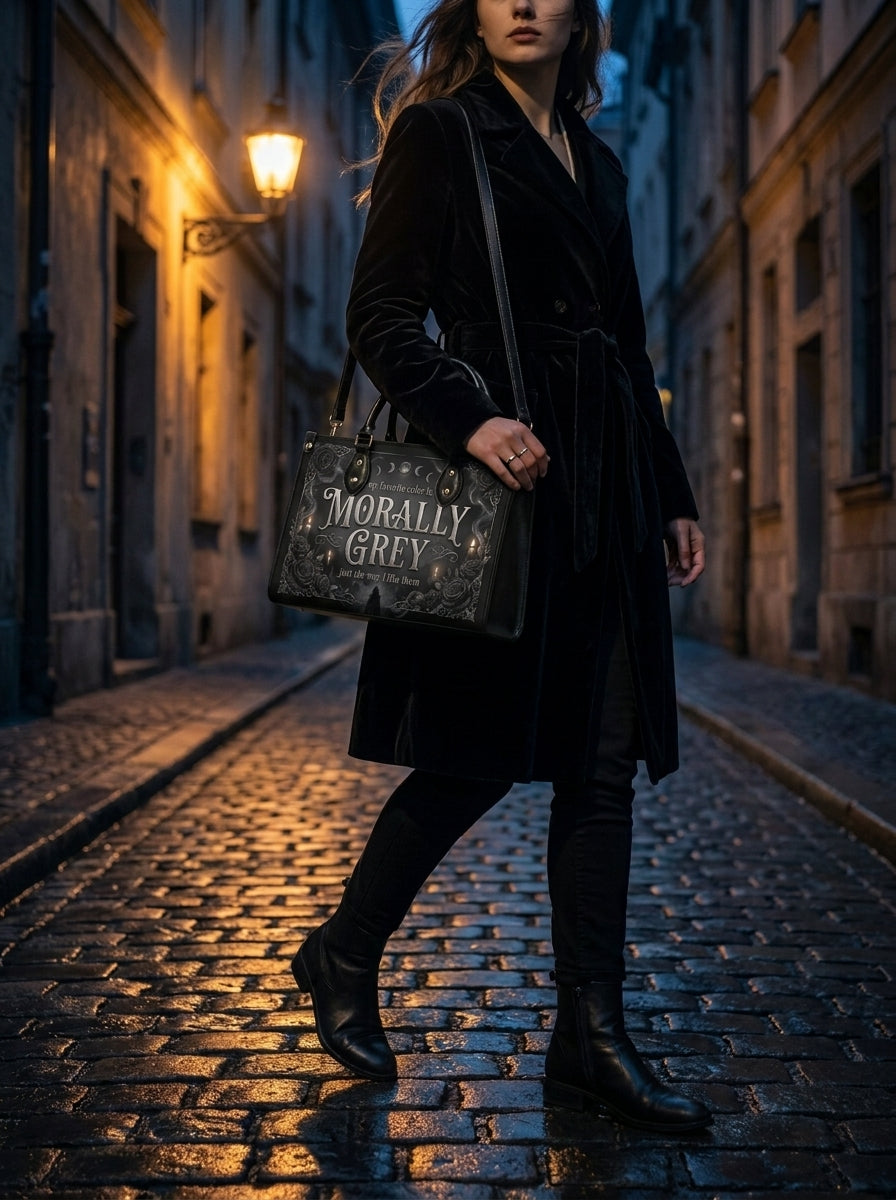 My Favorite Color Is Morally Grey Leather Handbag