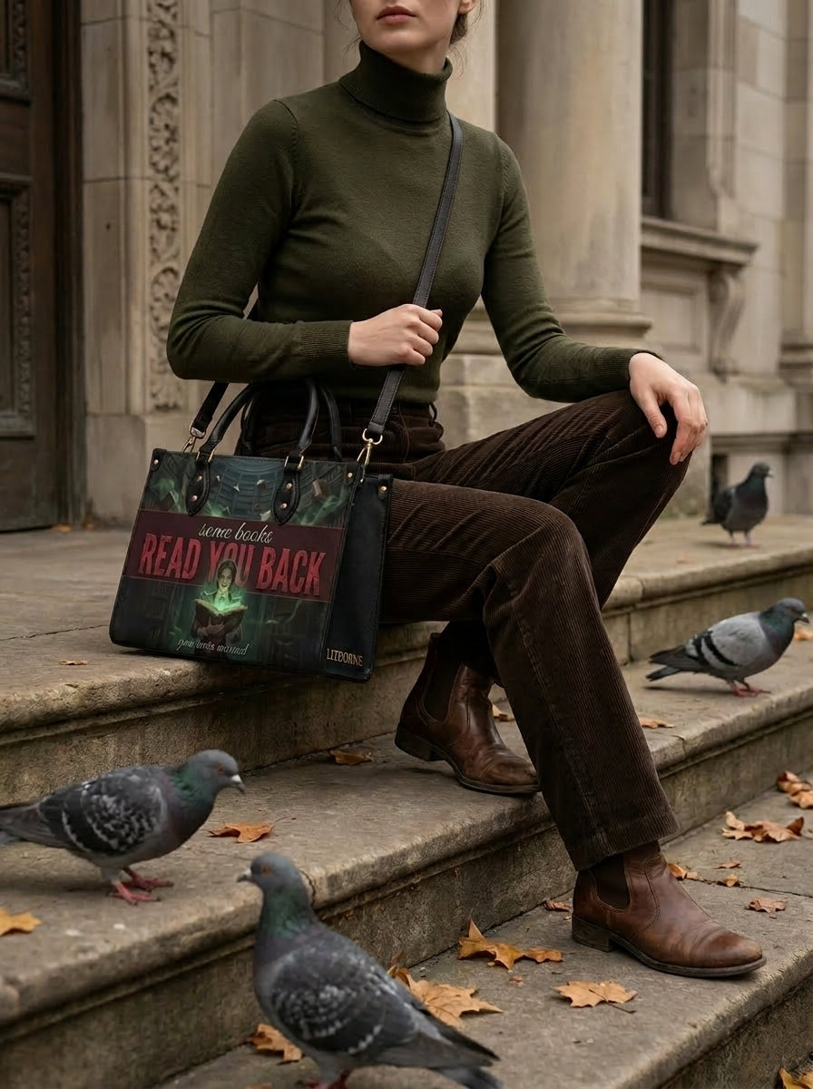 "Some Books Read You Back" Forbidden Library Leather Handbag - 06-bag-black-2251