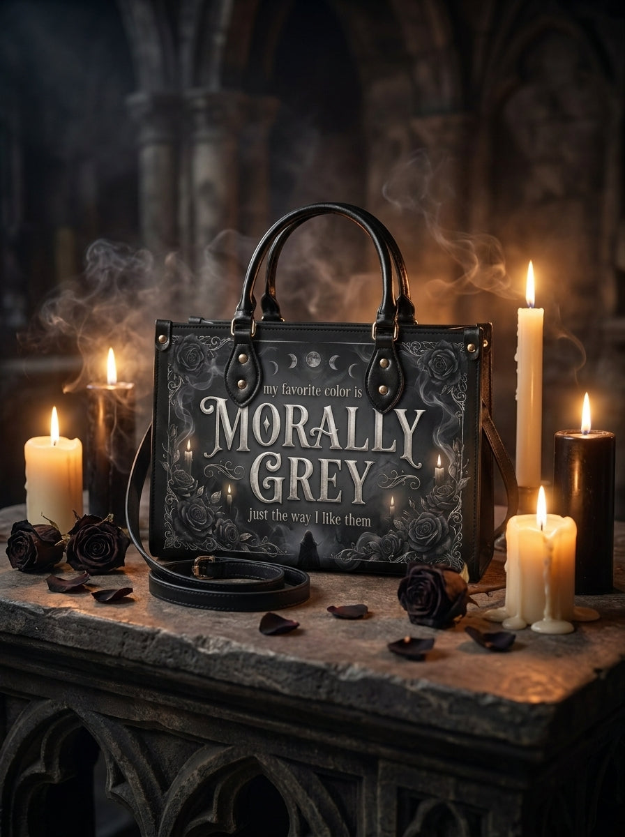My Favorite Color Is Morally Grey Leather Handbag
