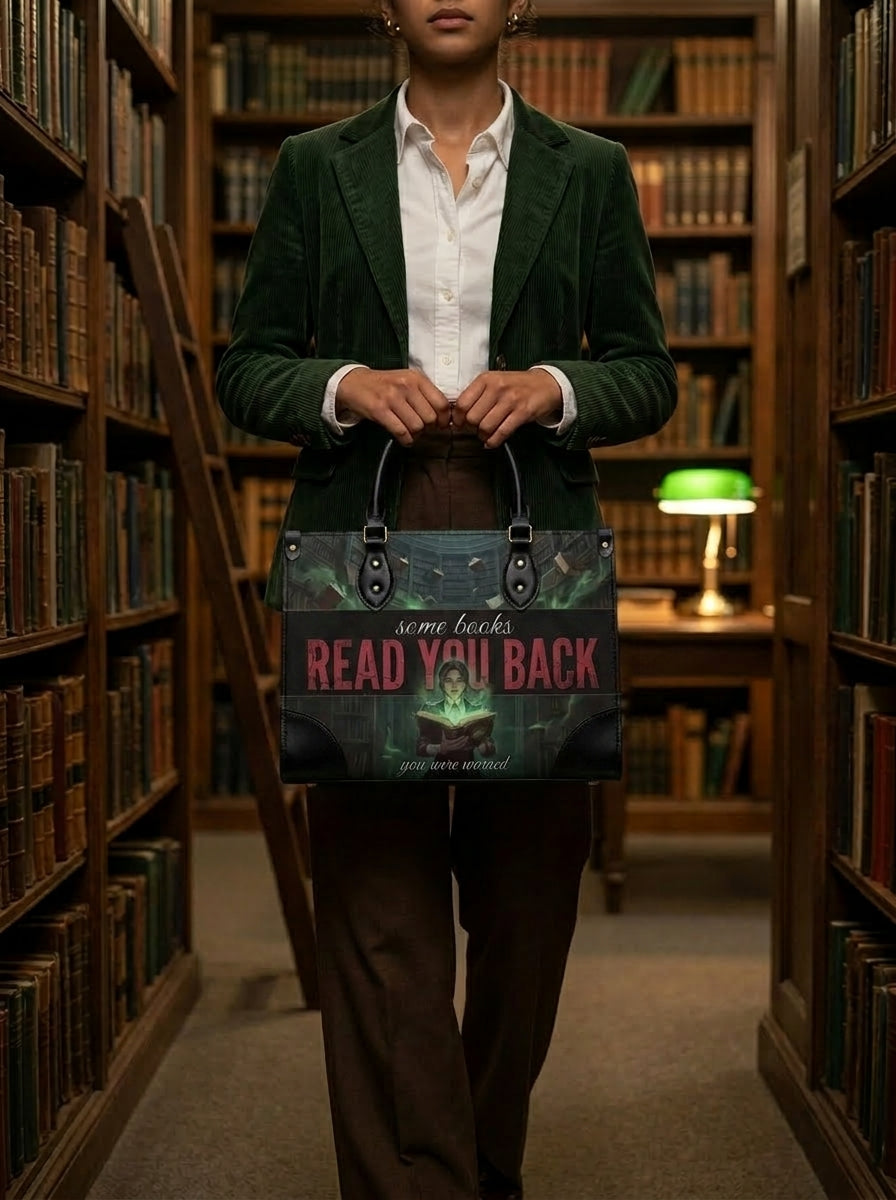 "Some Books Read You Back" Forbidden Library Leather Handbag - 07-bag-black-2252