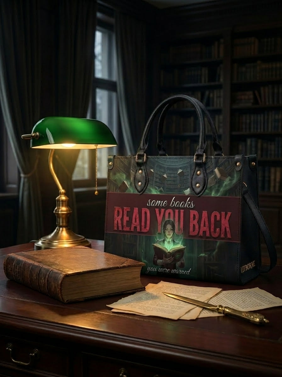 "Some Books Read You Back" Forbidden Library Leather Handbag - 08-bag-red-edit-2248