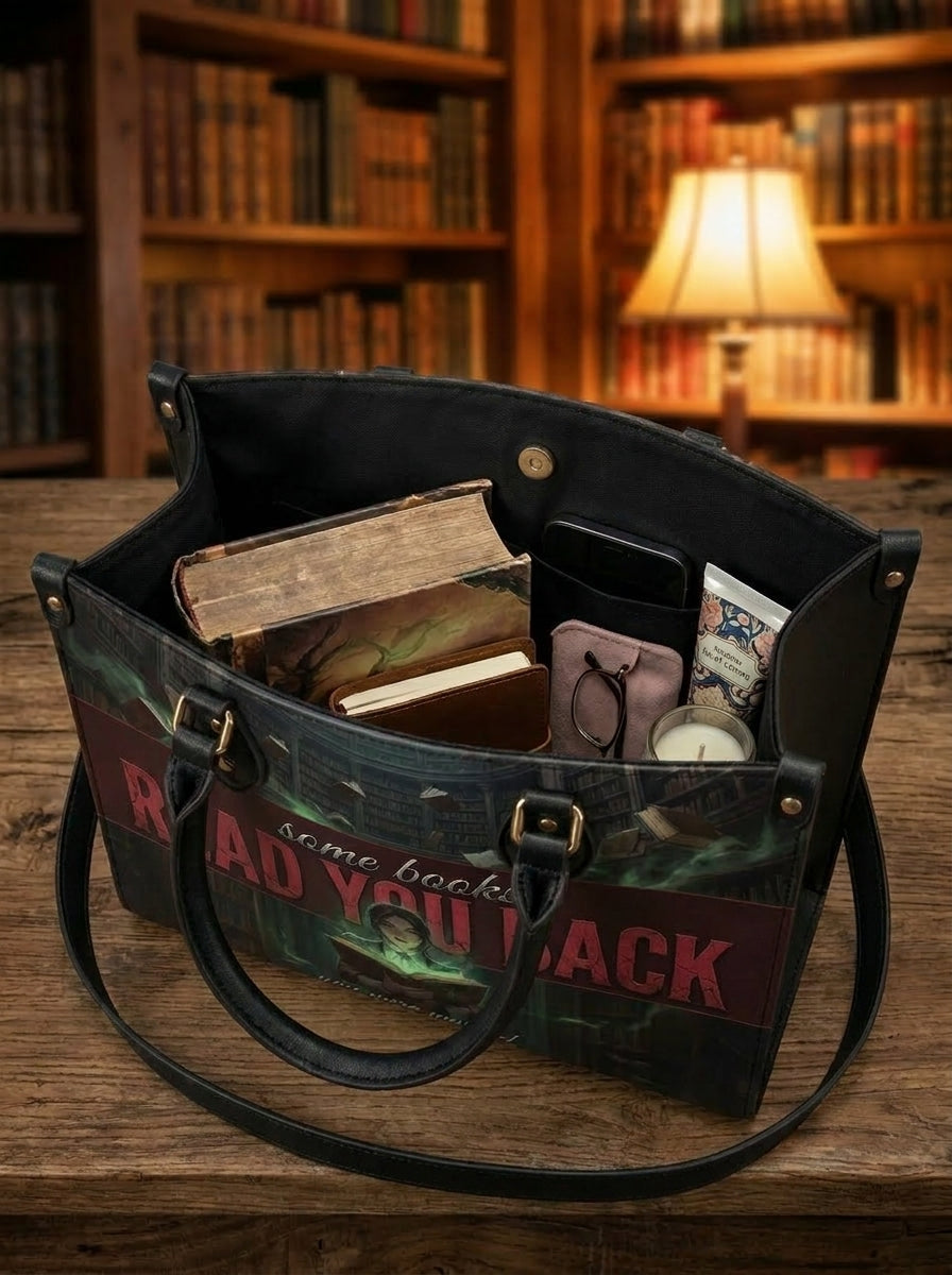 "Some Books Read You Back" Forbidden Library Leather Handbag
