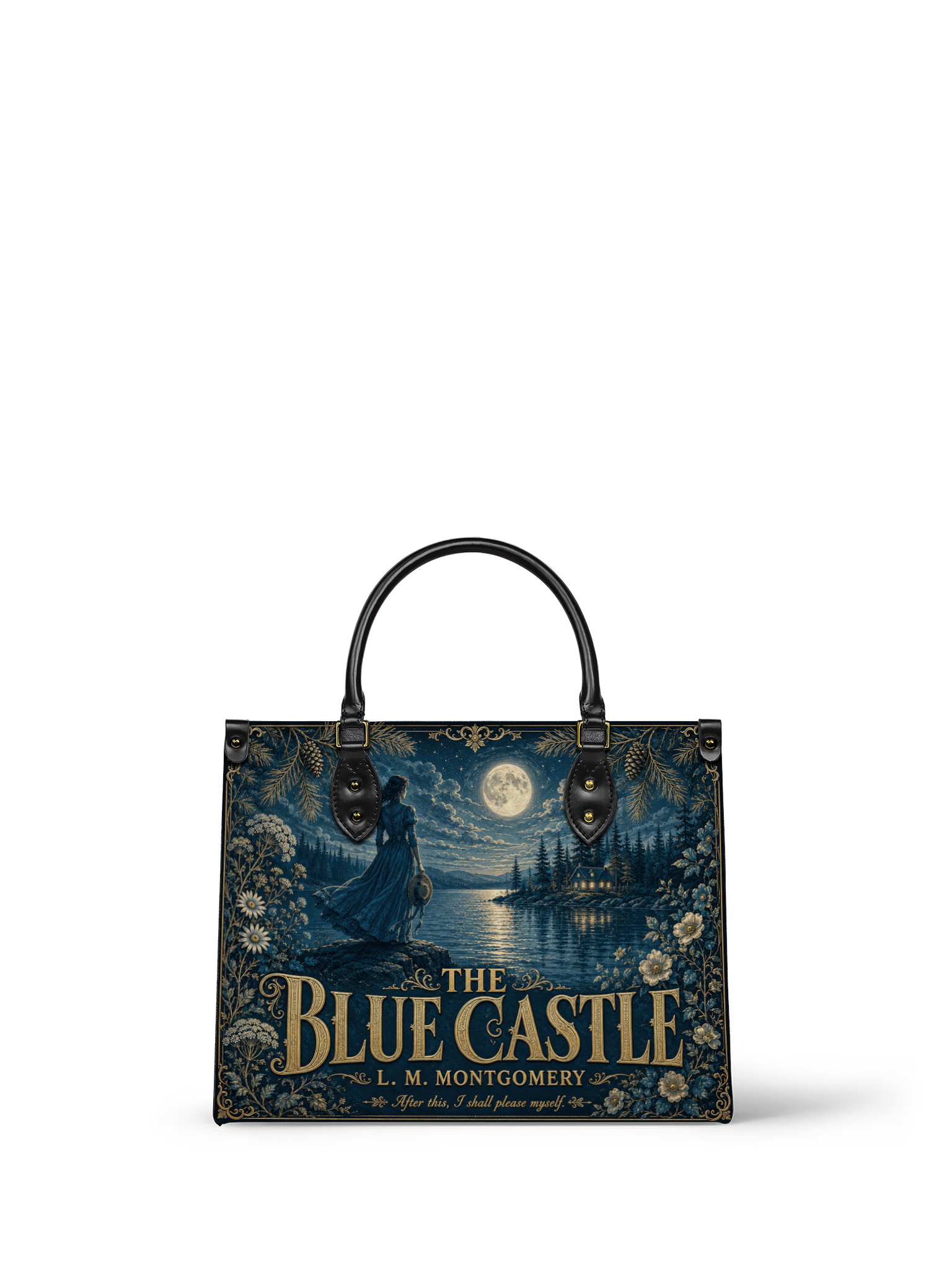 "The Blue Castle" Moonlit Lake Leather Handbag