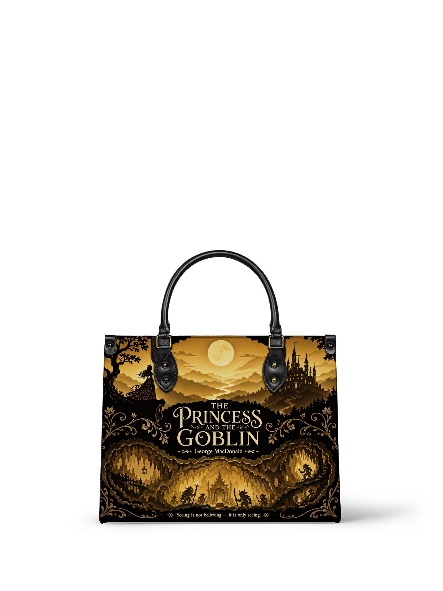 "The Princess and the Goblin" Goldlit Mountain Leather Handbag