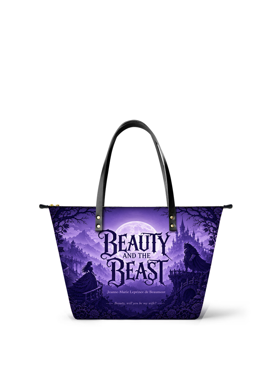 "Beauty and the Beast" Moonlit Rose Leather Tote Bag