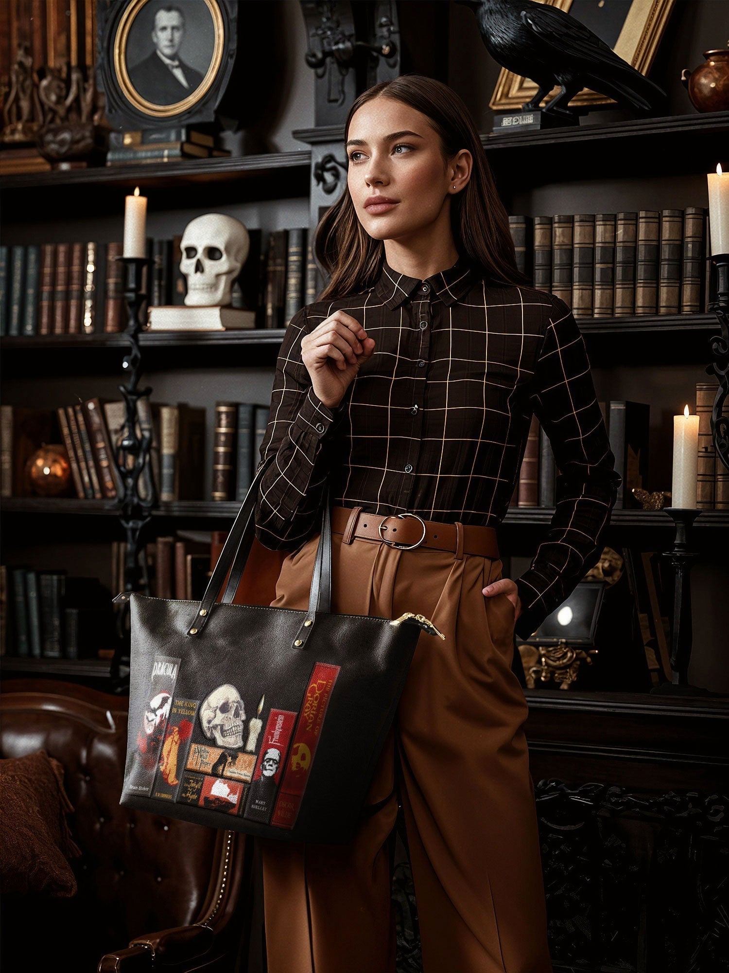 "The Codex of Gothic Tales" Deadlight Black Leather Tote Bag