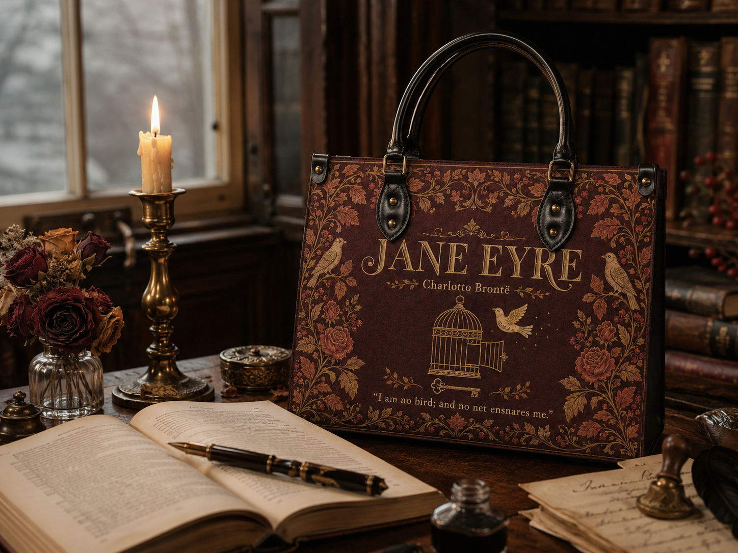 "Jane Eyre" Thornfield Garden Leather Handbag