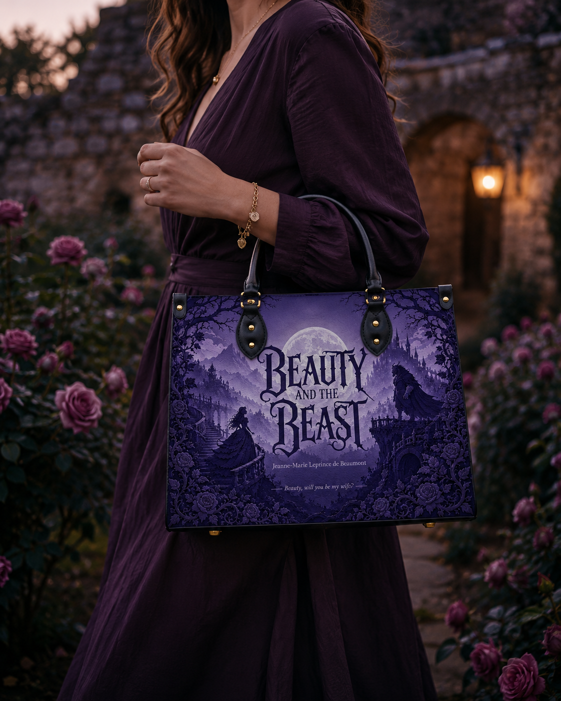"Beauty and the Beast" Moonlit Rose Leather Handbag
