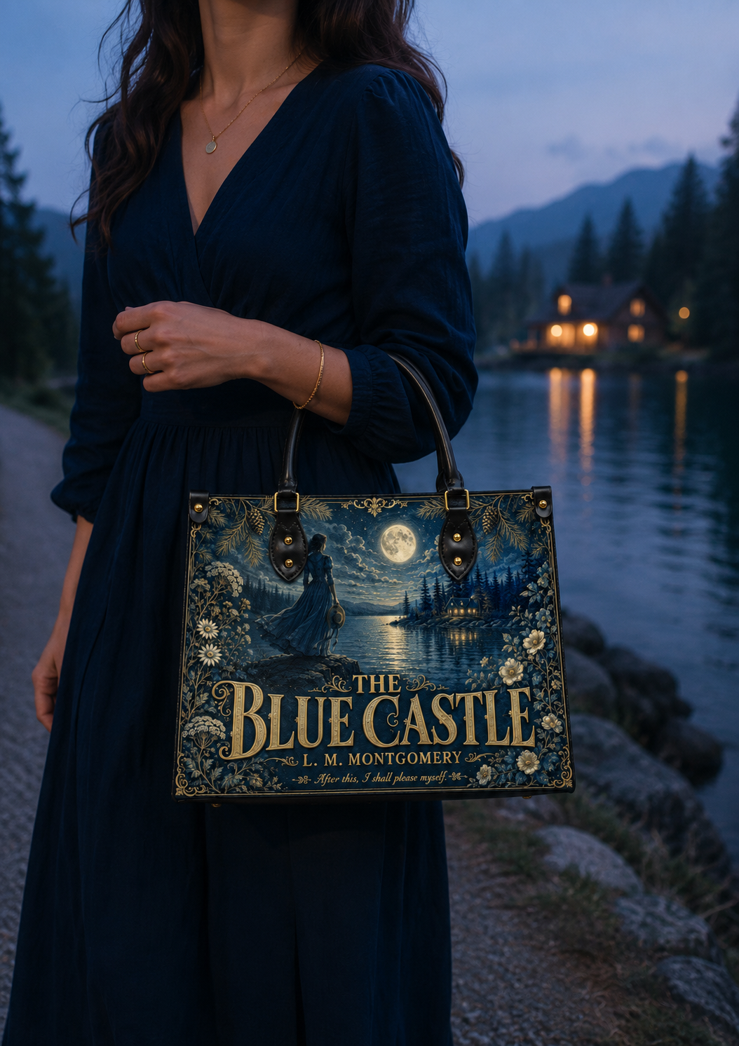 "The Blue Castle" Moonlit Lake Leather Handbag