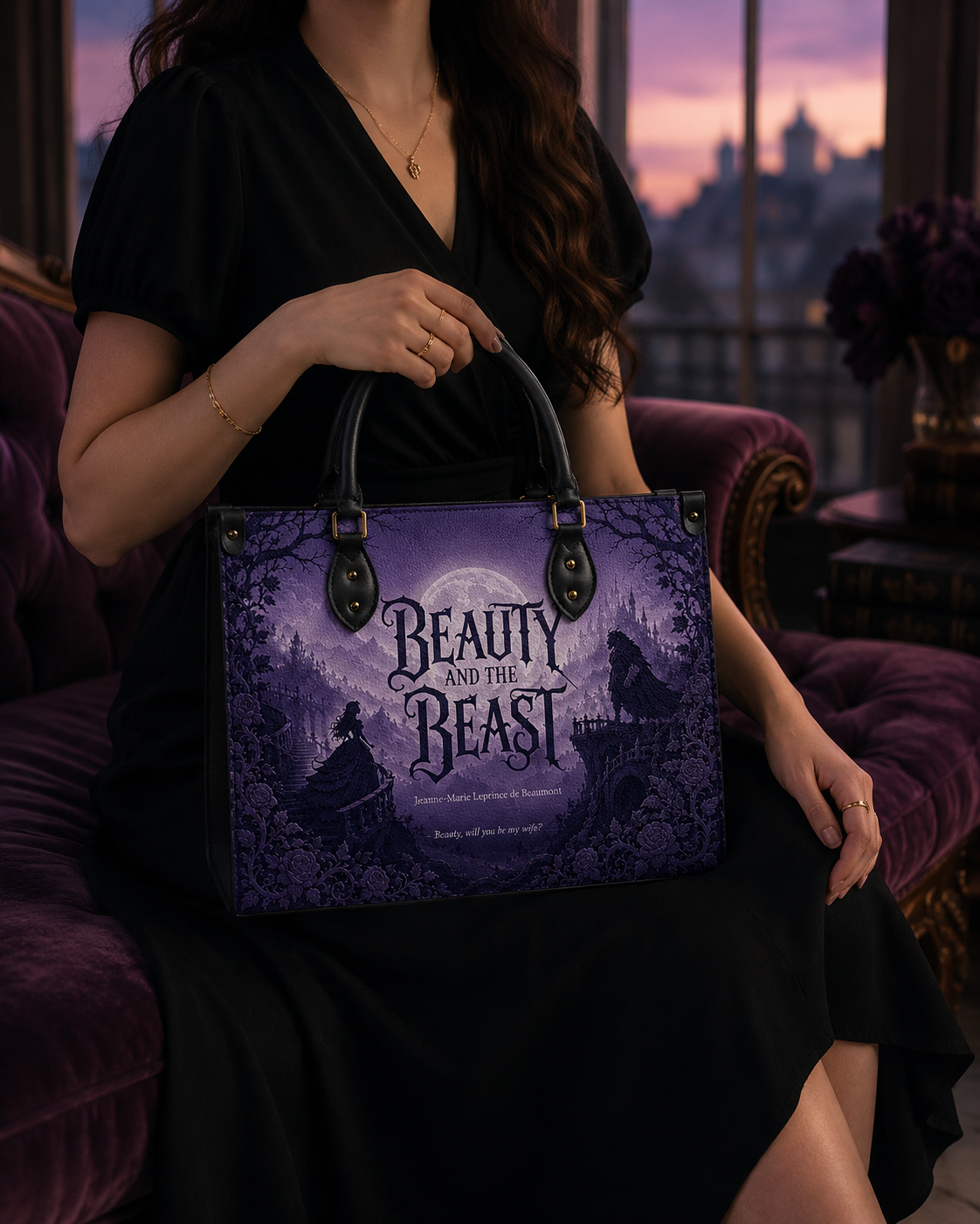 "Beauty and the Beast" Moonlit Rose Leather Handbag