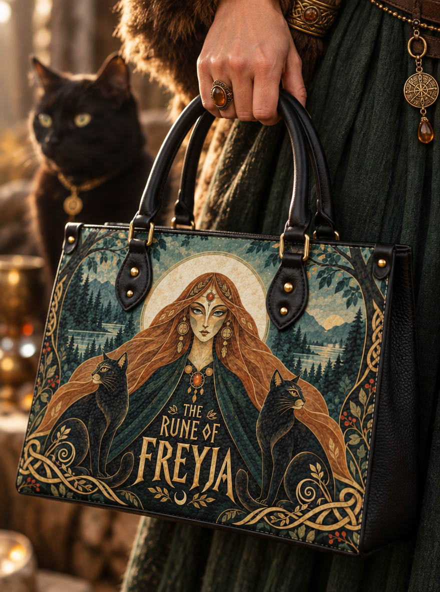 "The Rune of Freyja" Leather Handbag