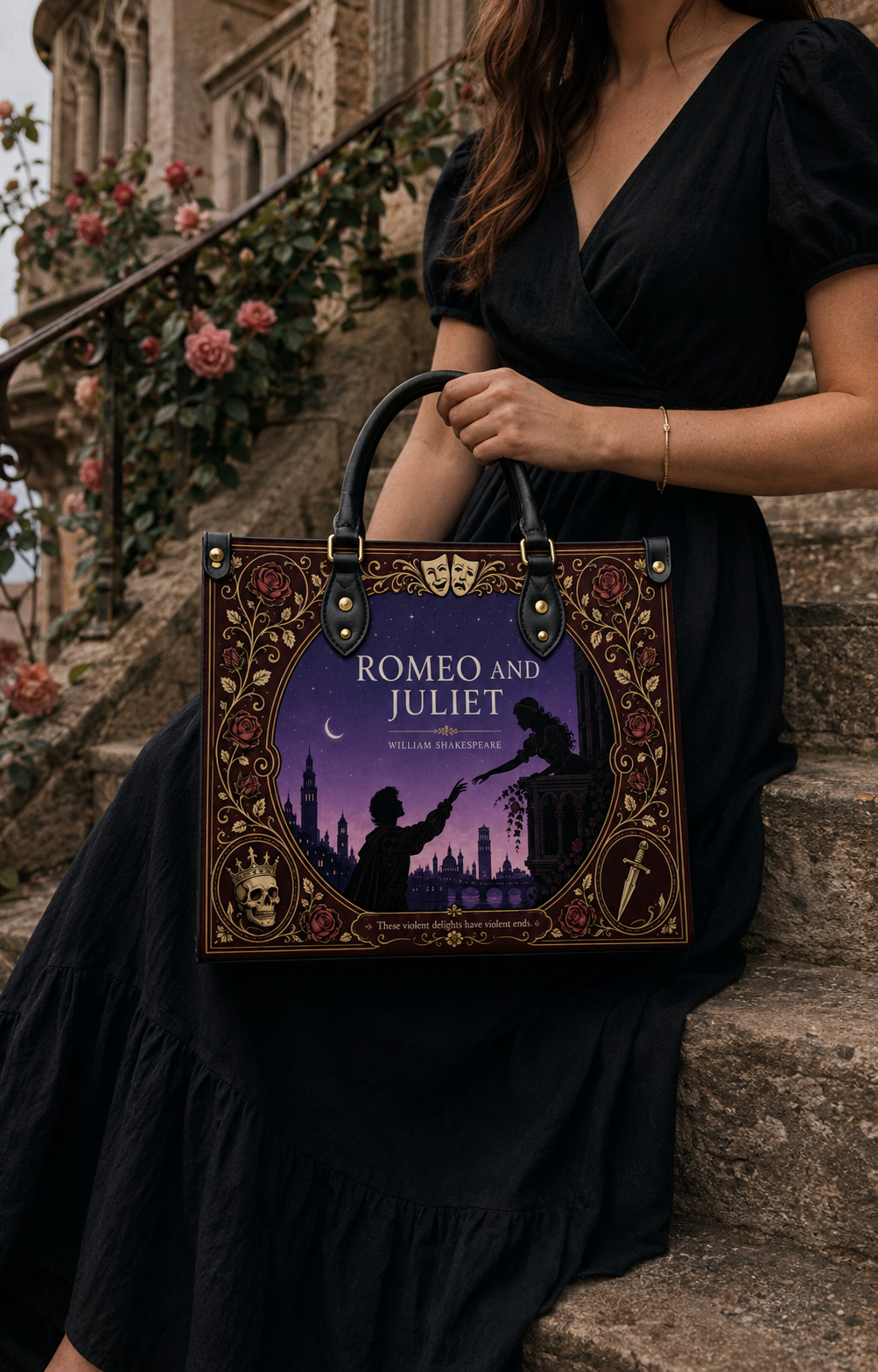 "Romeo and Juliet" Starlit Balcony Leather Handbag