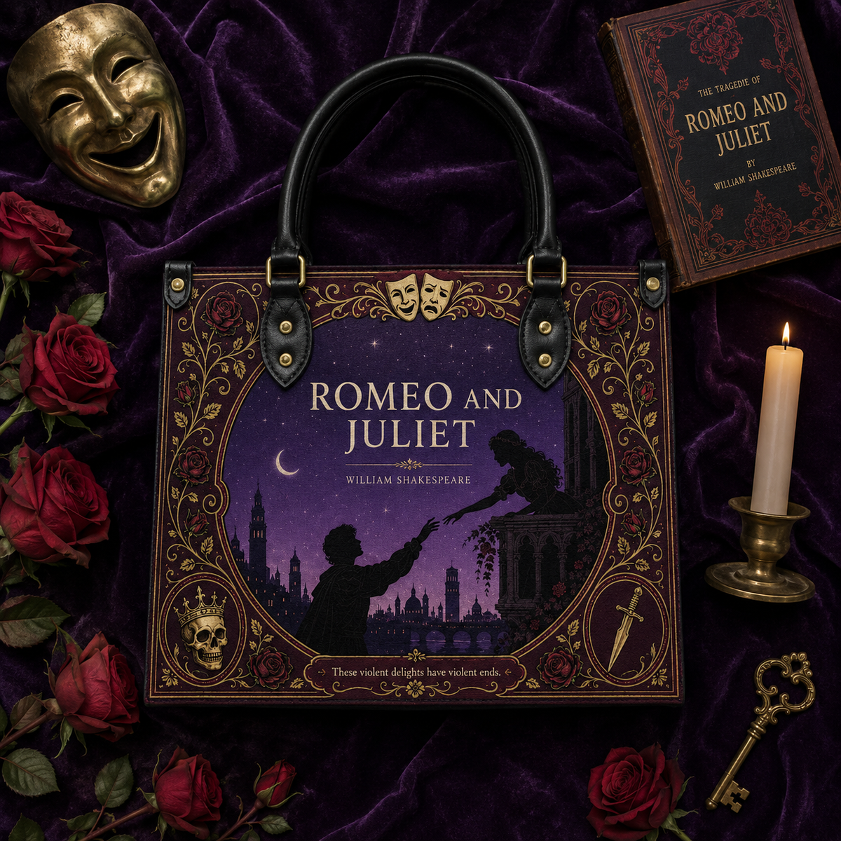 "Romeo and Juliet" Starlit Balcony Leather Handbag
