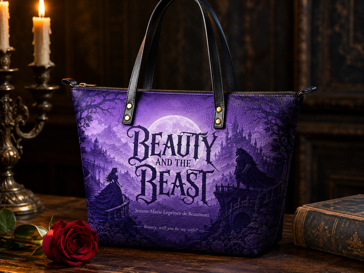 "Beauty and the Beast" Moonlit Rose Leather Tote Bag