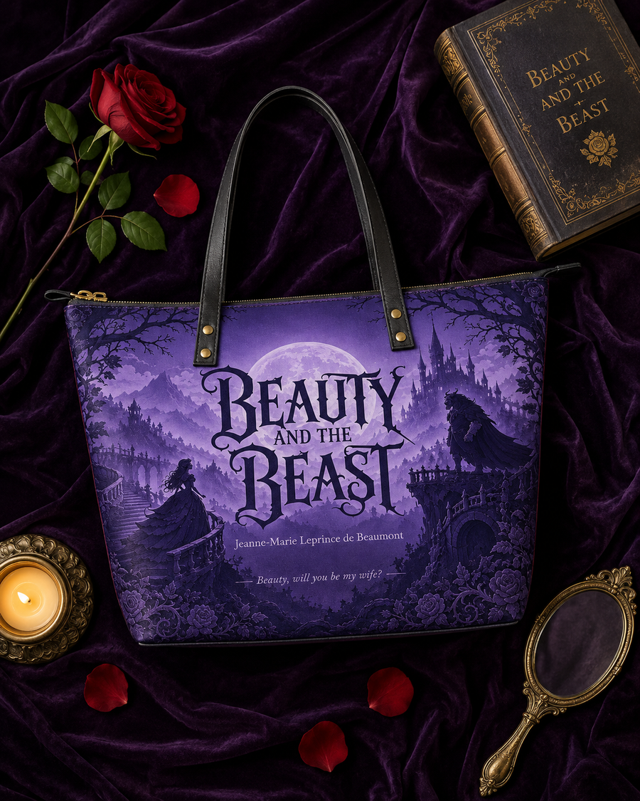 "Beauty and the Beast" Moonlit Rose Leather Tote Bag
