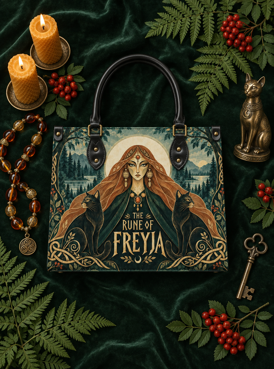 "The Rune of Freyja" Leather Handbag