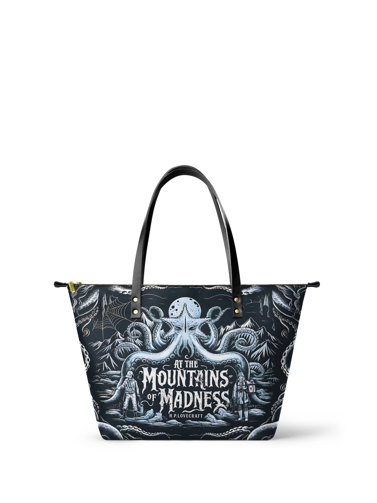 "At The Mountains Of Madness" Leather Tote Bag