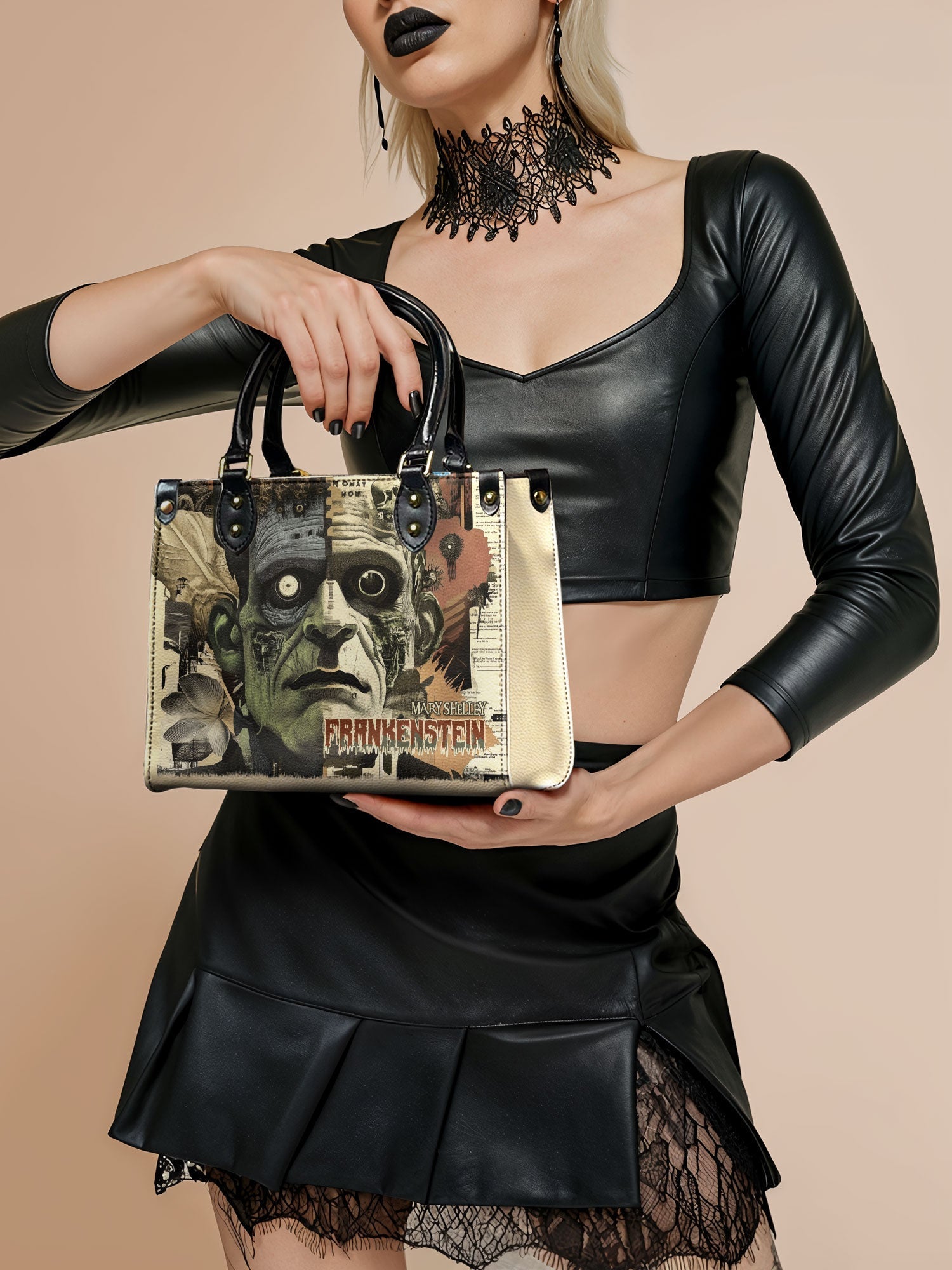 "Frankenstein" Old Parchment Small Leather Handbag