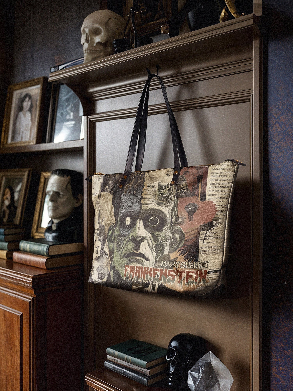 "Frankenstein" Old Parchment Leather Tote Bag
