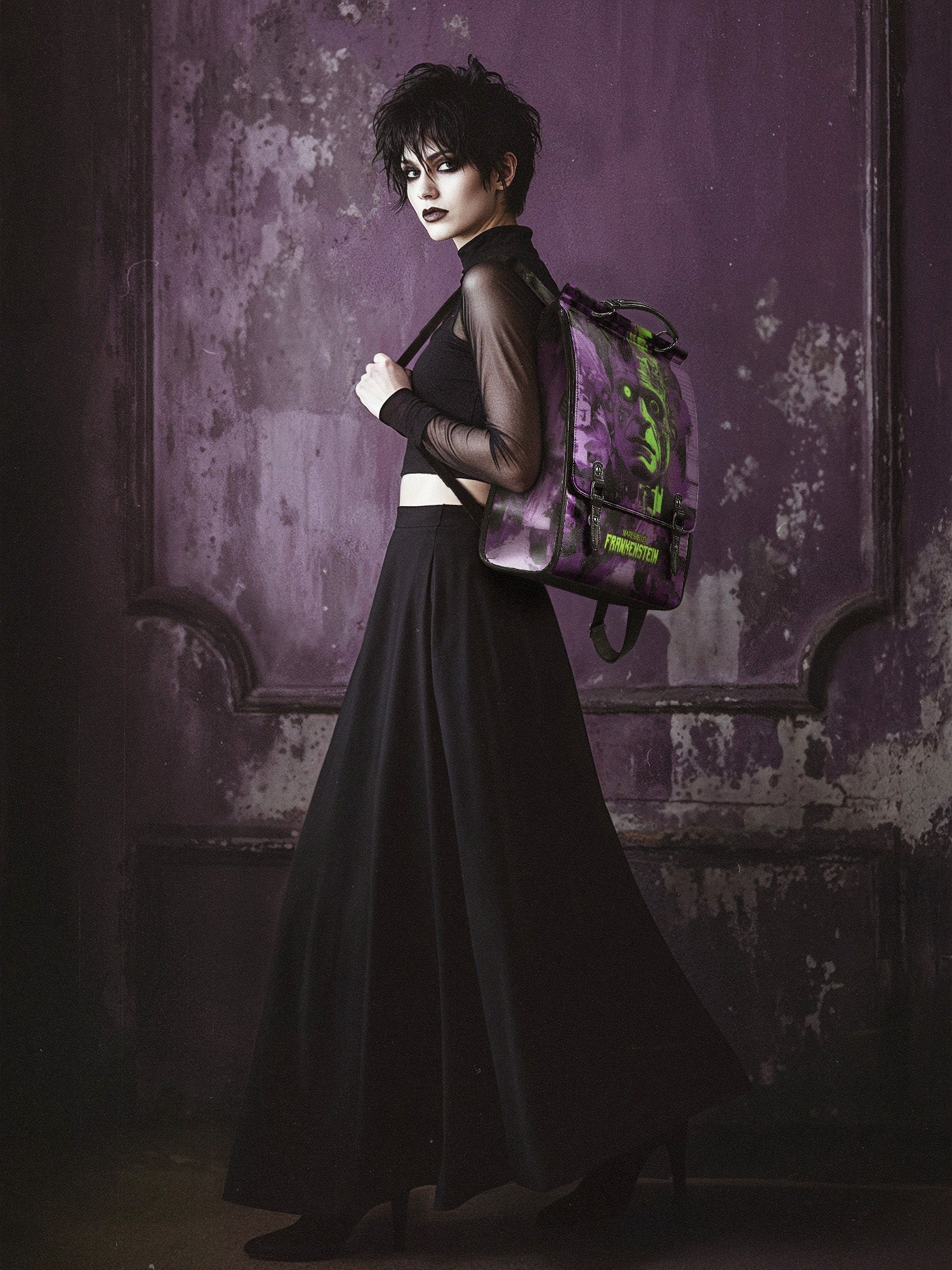 "Frankenstein" Lablight Violet Leather Backpack