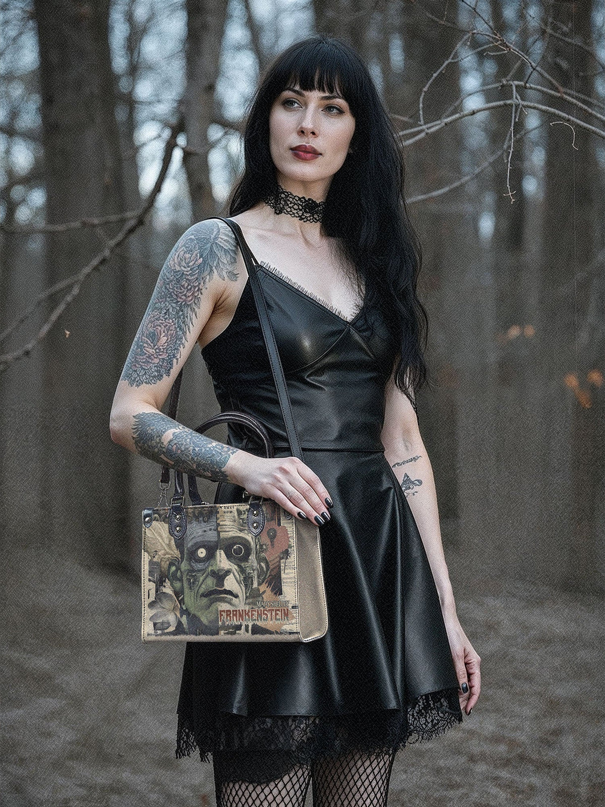 "Frankenstein" Old Parchment - Black Interior - Small Leather Handbag