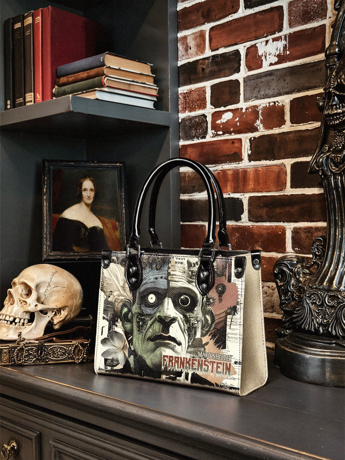 "Frankenstein" Old Parchment - Black Interior - Small Leather Handbag