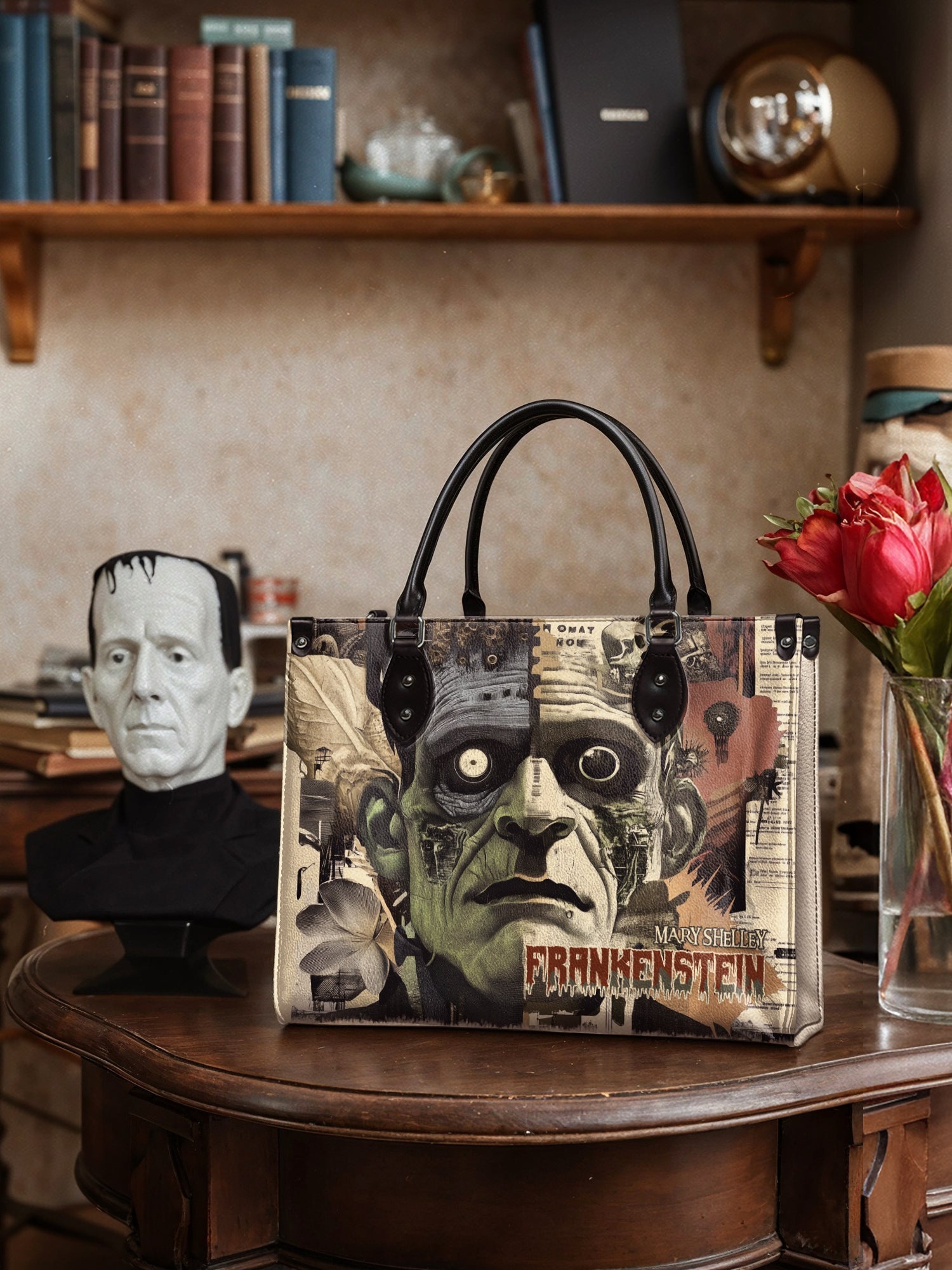 "Frankenstein" Old Parchment - Black Interior - Leather Handbag