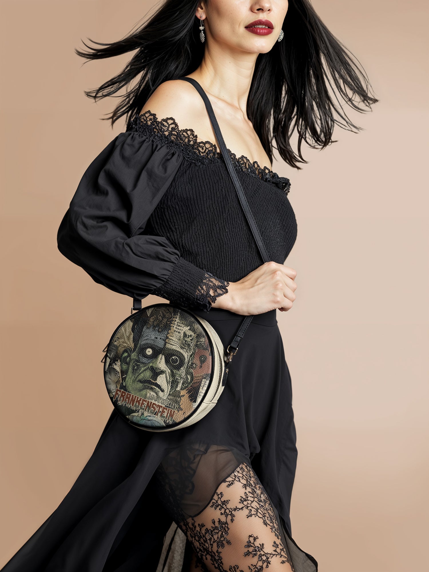 "Frankenstein" Old Parchment Circle Crossbody Bag