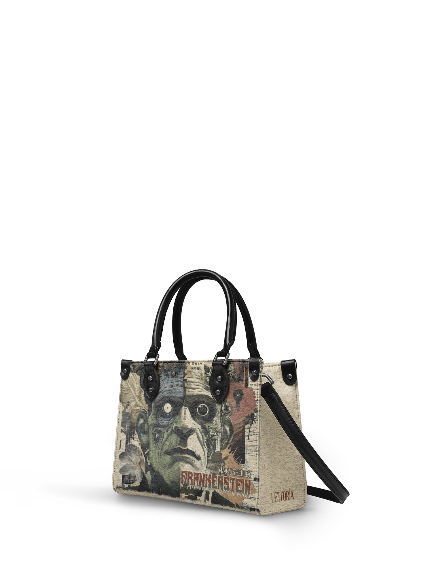 "Frankenstein" Old Parchment - Black Interior - Small Leather Handbag