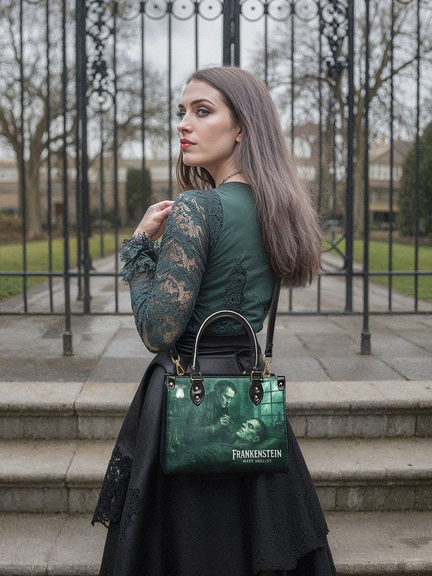 "Frankenstein" Mortuary Moss Small Leather Handbag