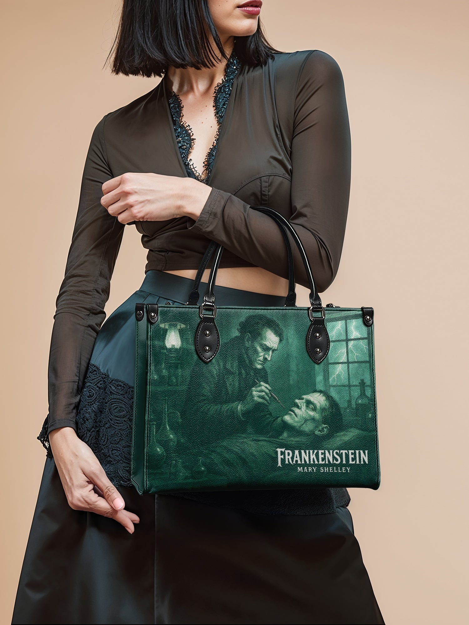 "Frankenstein" Mortuary Moss - Black Interior - Leather Handbag