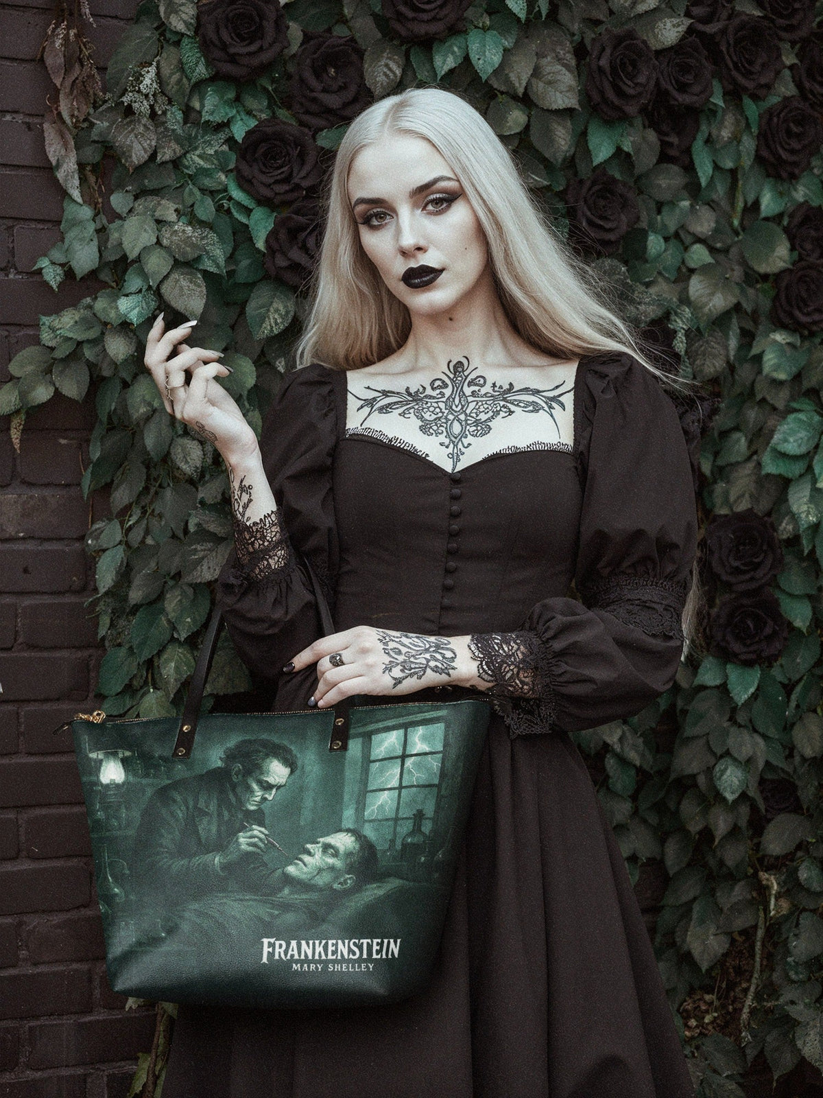 "Frankenstein" Mortuary Moss Leather Tote Bag