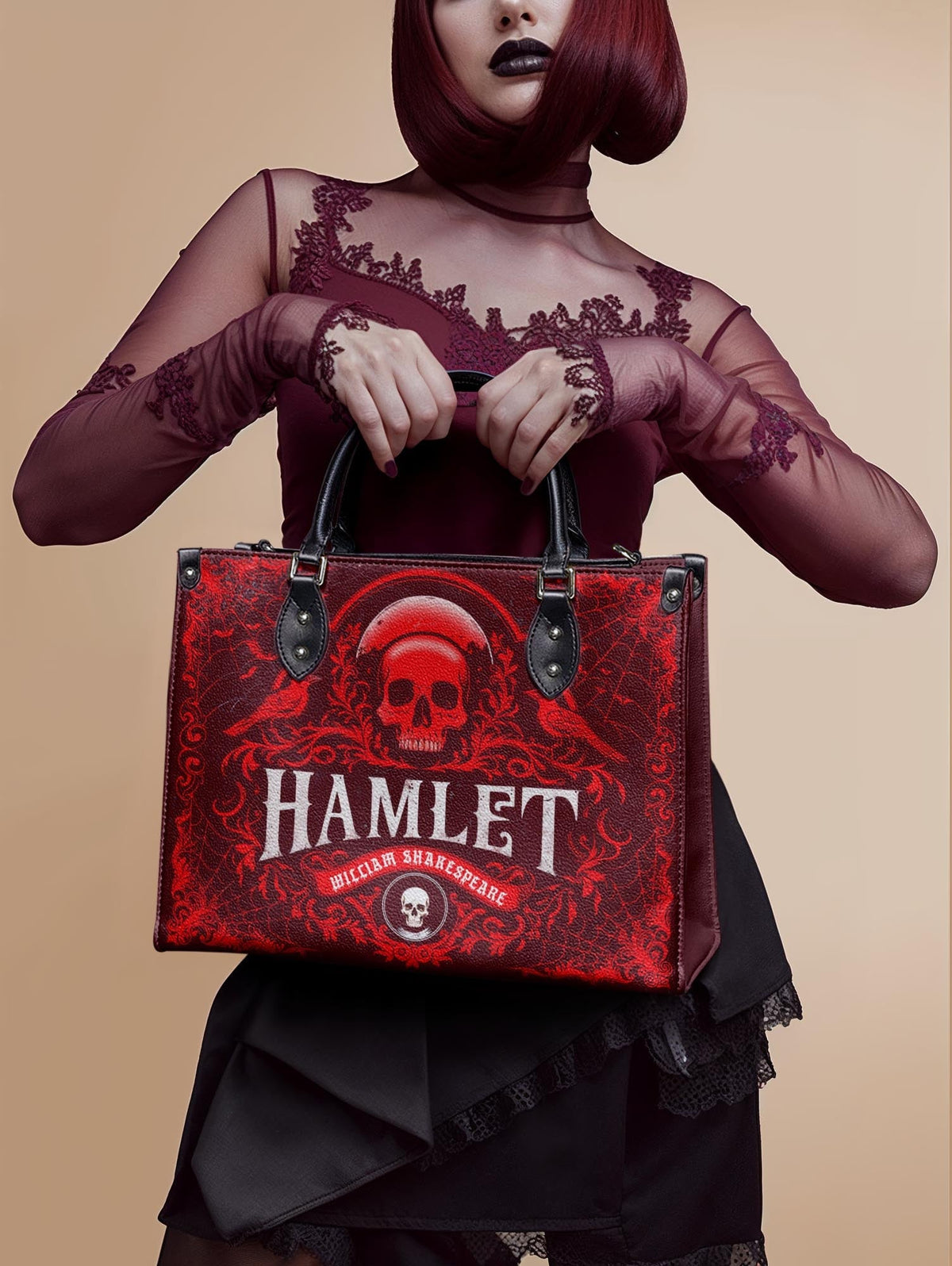 "Hamlet" The Red Room - Black Interior - Leather Handbag