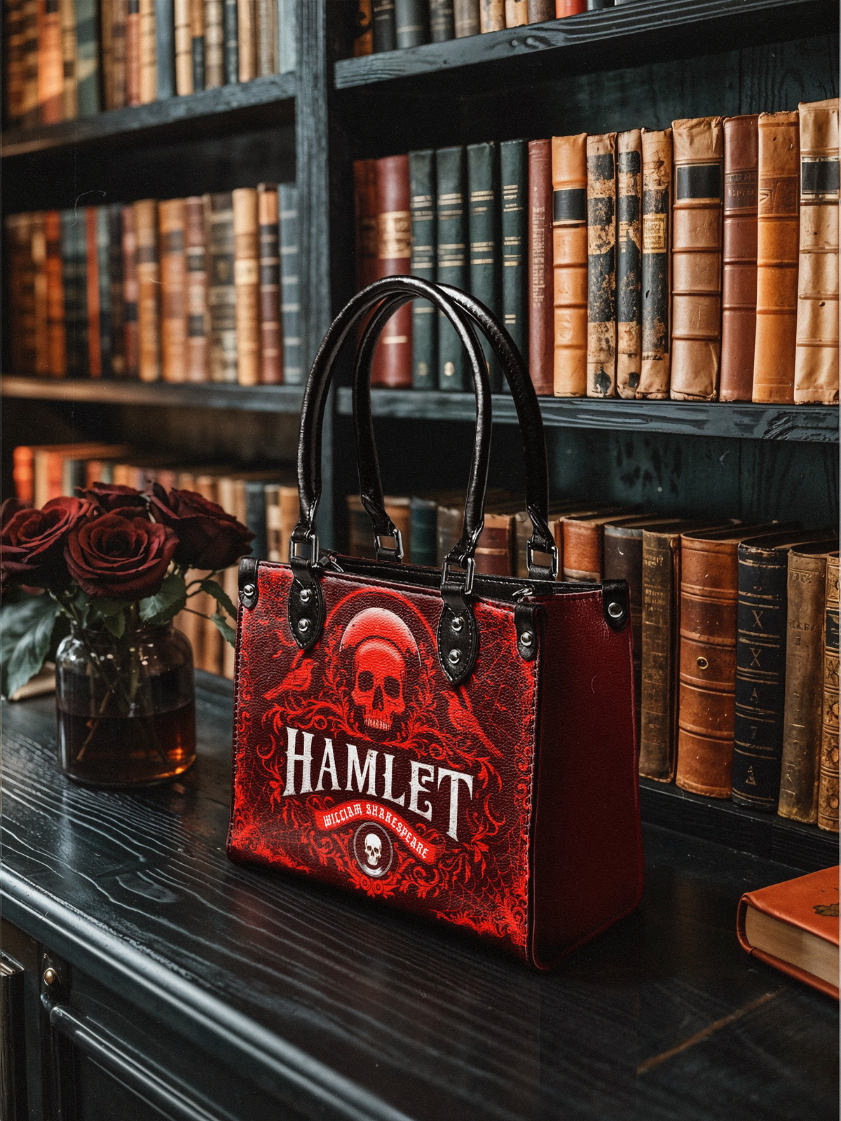 "Hamlet" The Red Room - Black Interior - Small Leather Handbag