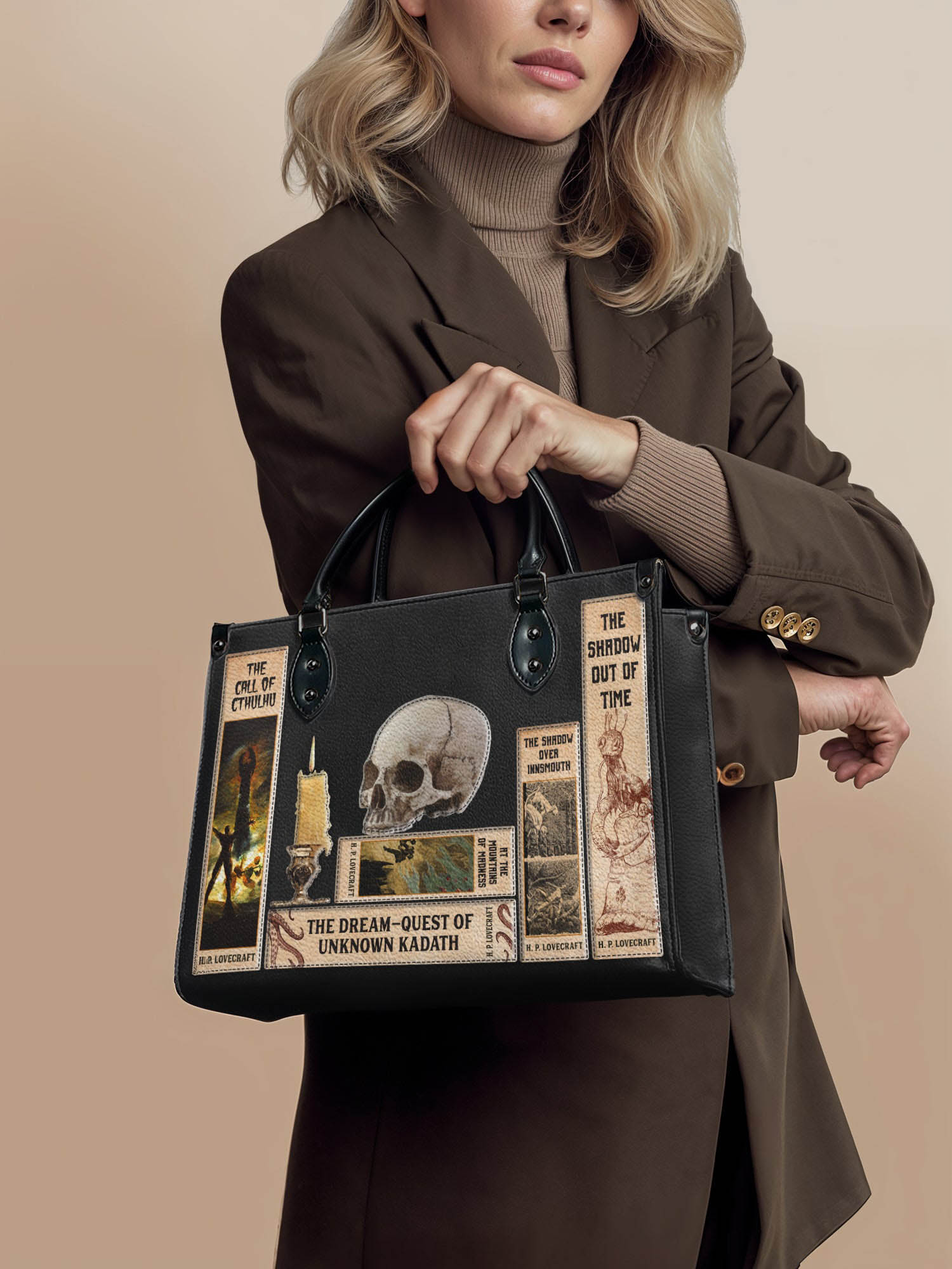 Lovecraftian Black - Black Interior - Leather Handbag