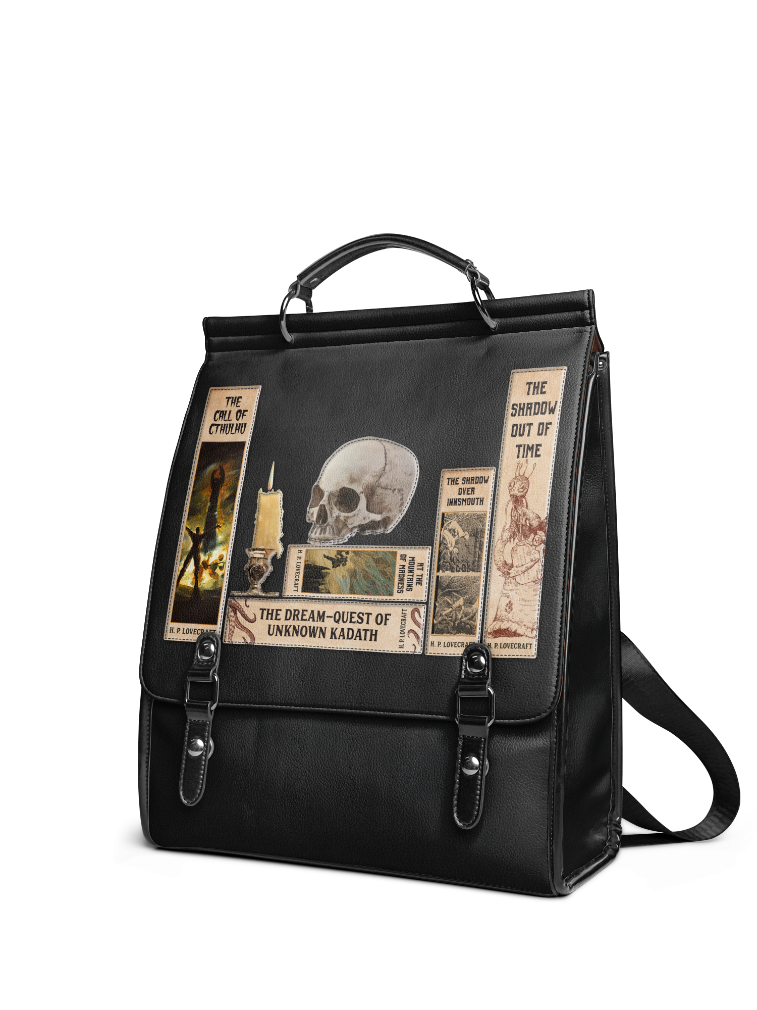Lovecraftian Black Leather Backpack
