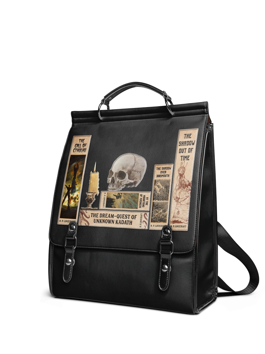 Lovecraftian Black Leather Backpack