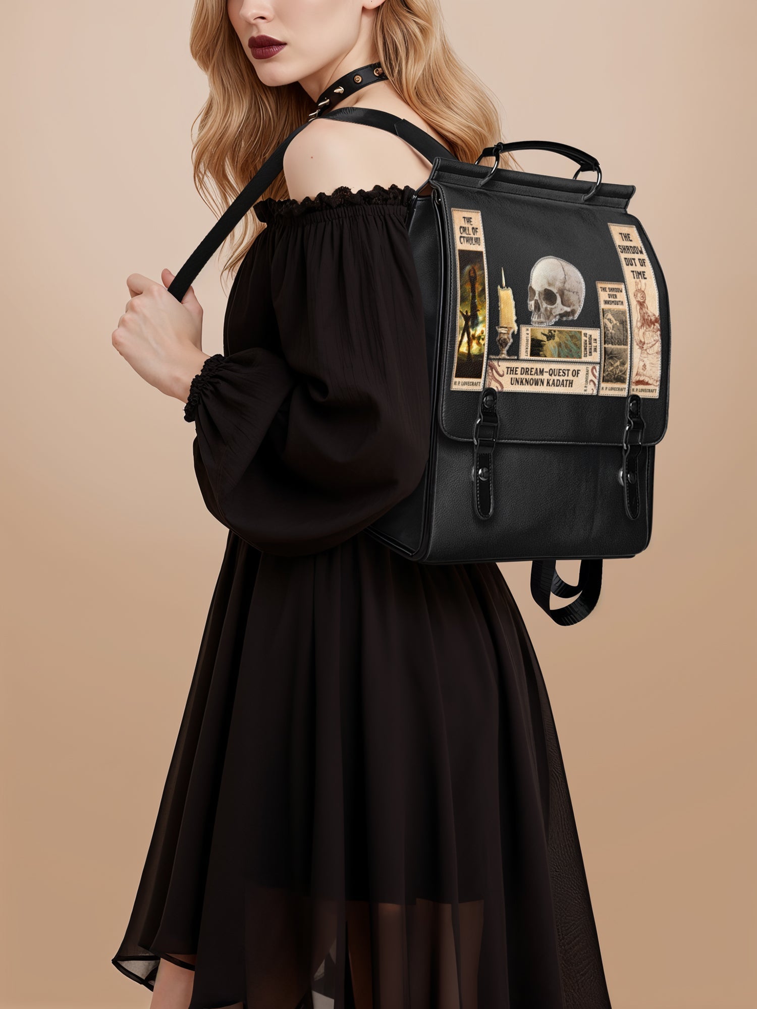 Lovecraftian Black Leather Backpack