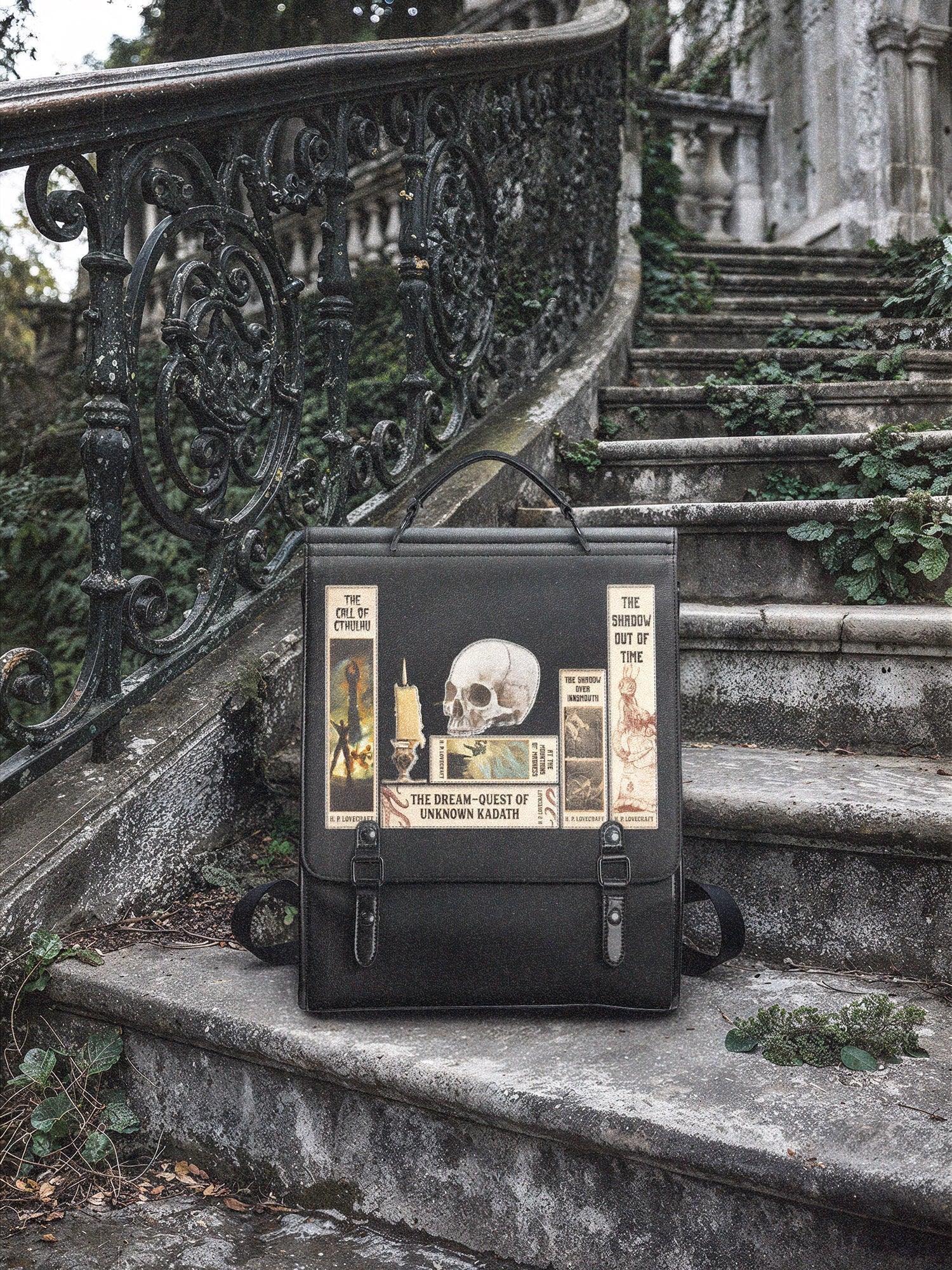 Lovecraftian Black Leather Backpack