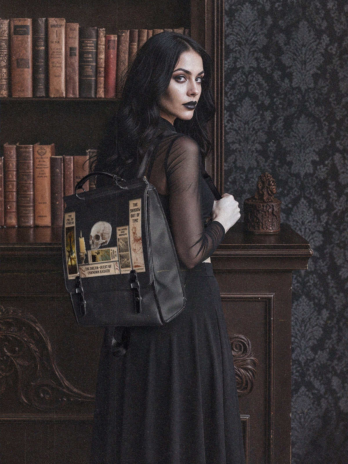 Lovecraftian Black Leather Backpack