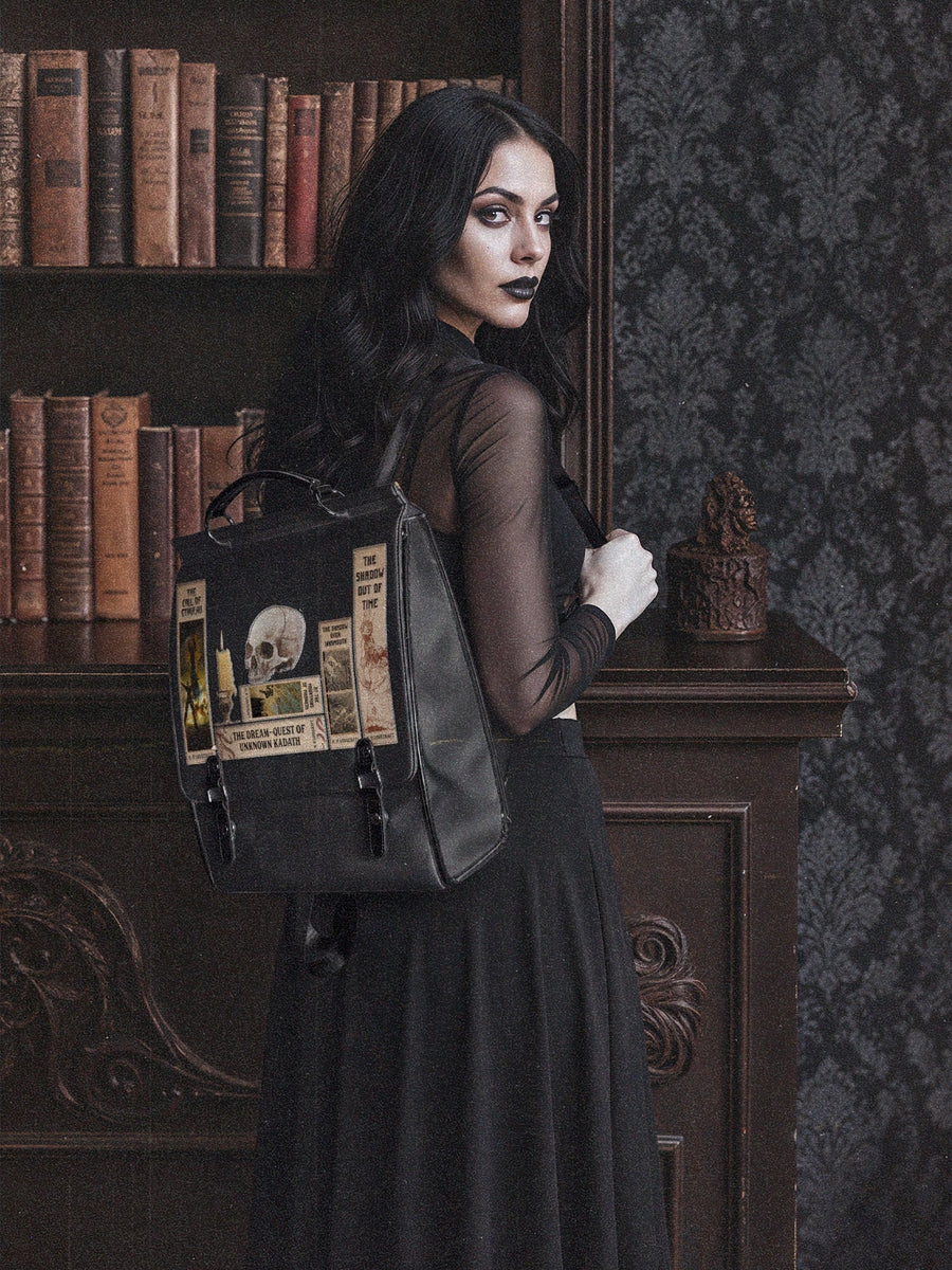 Lovecraftian Black Leather Backpack